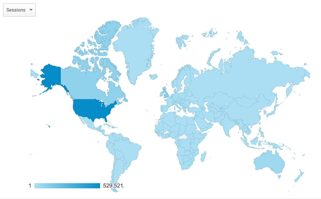 The impressive global coverage of Ethology Institute's "knowledge to everyone... everywhere" program (from Google Analytics Mar, 21, 2017).